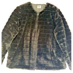 Katydid Collections Coat Women's XL Black Faux Fur Zip Jacket Teddy Luxury Y2K